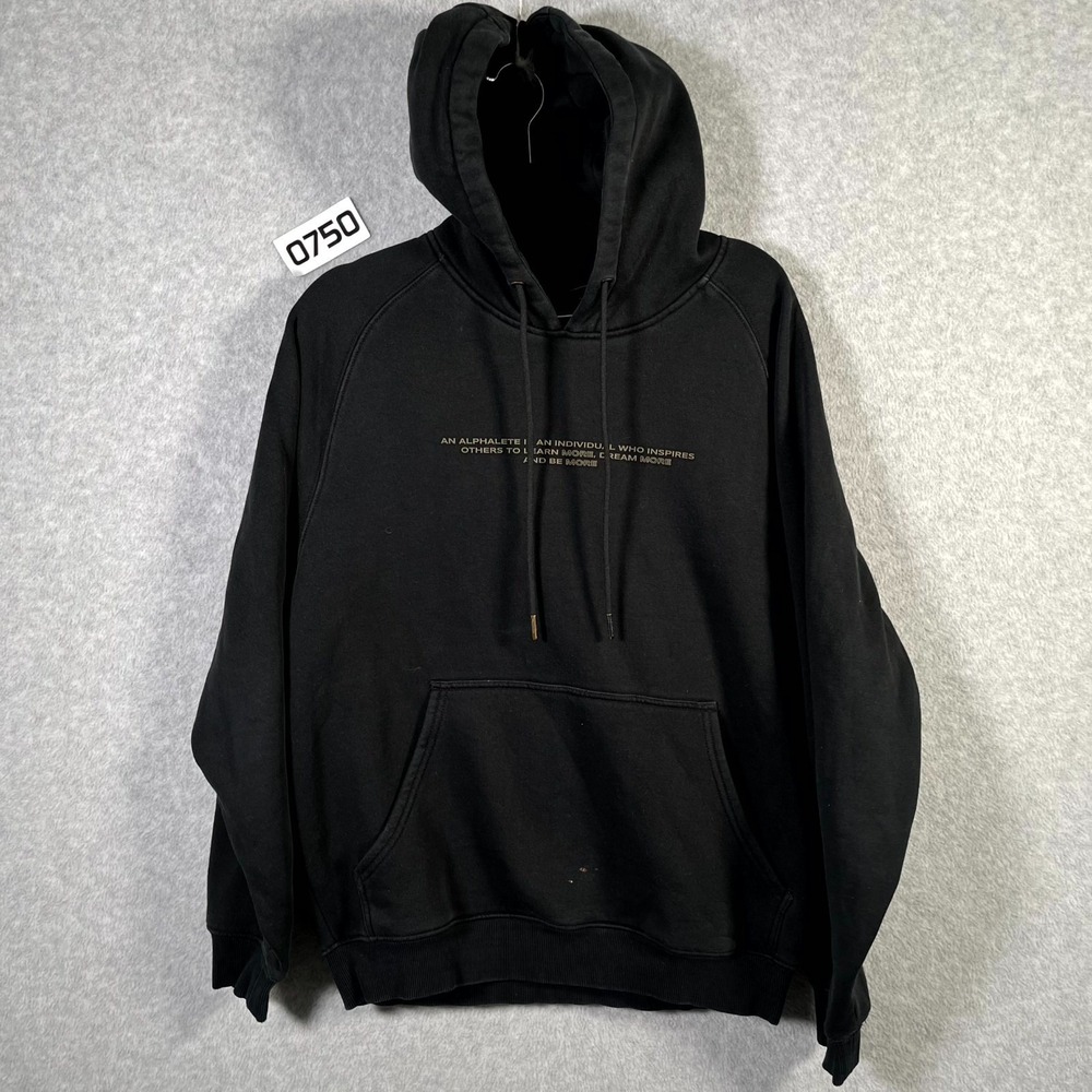 Alphalete Hoodie Mens Medium Black Fleece Lined Spellout Graphic Raglan Sleeve